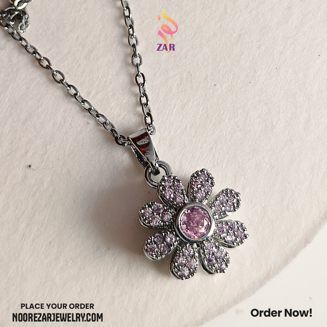 Daisy Style Pendant with Light Pink Stones – Noor e Zar Jewelry