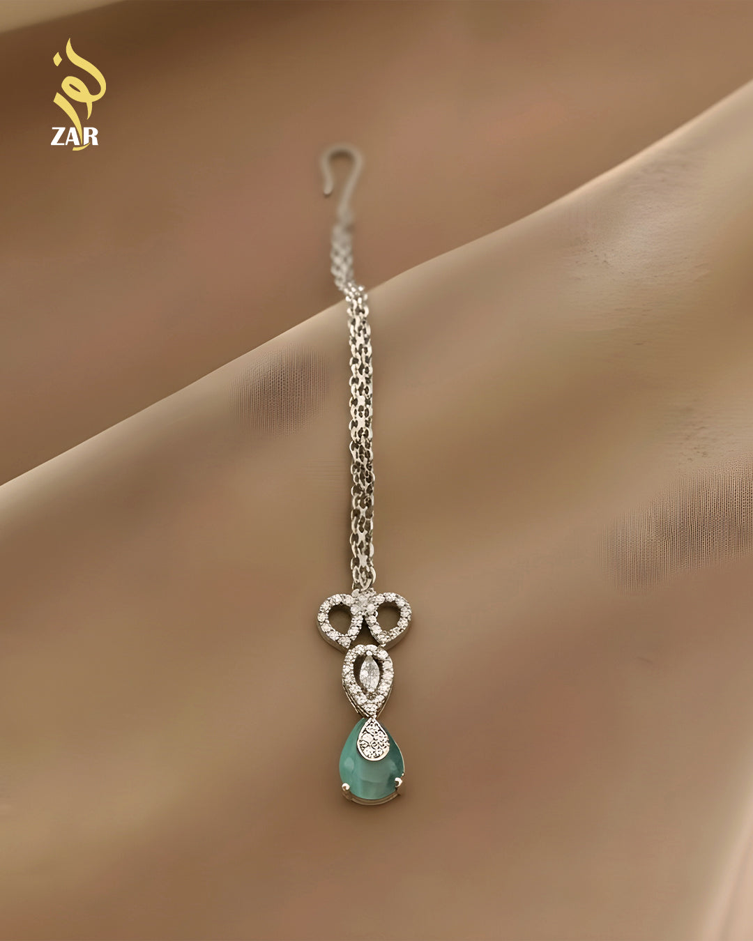 Elegant Teardrop Aqua Stone Jewelry Set – Necklace, Earrings & Bindiya
