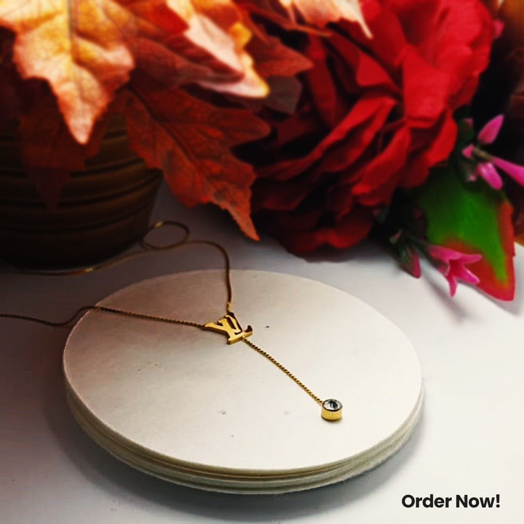 Luxury-Inspired LV Pendant Set with Earrings – Stylish Gold-Plated Jewelry for Women