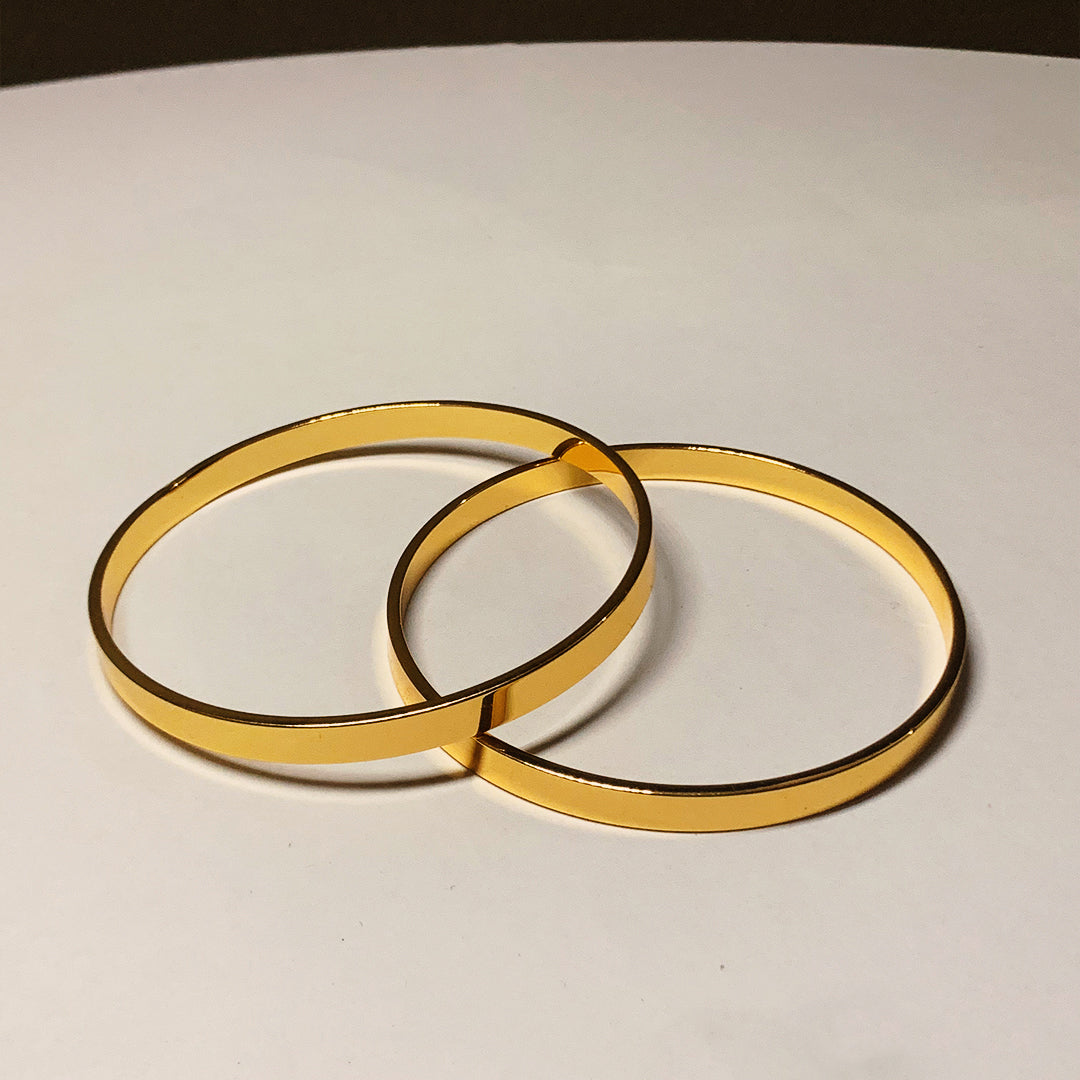 Pack of 2 Plain Golden Stainless Steel Bangles Jewelry Kara | B09