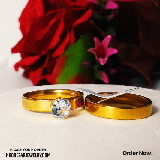 Golden Couple Rings Set with Solitaire Stone – Noor e Zar Jewelry
