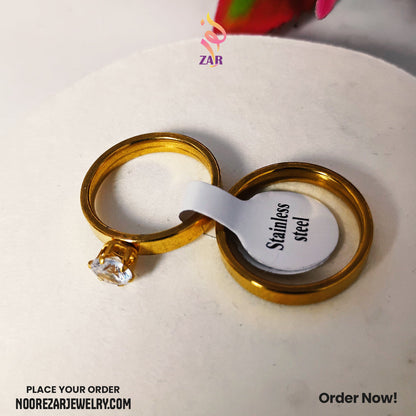 Golden Couple Rings Set with Solitaire Stone – Noor e Zar Jewelry