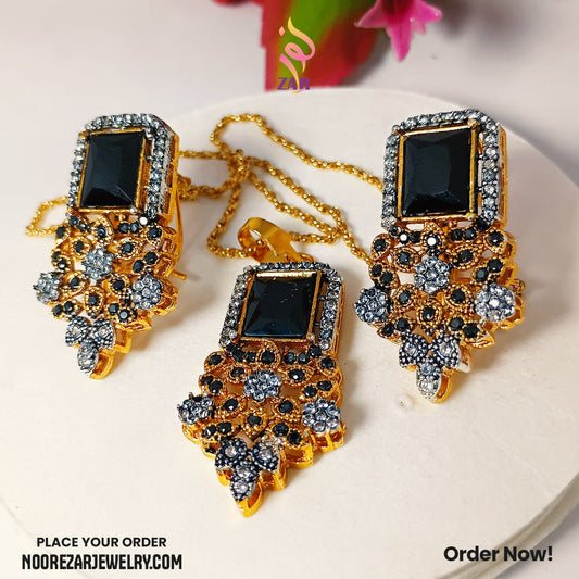 🌟Royal Black & Gold Jewelry Set | Pure Elegance | Earrings and Pendant Set