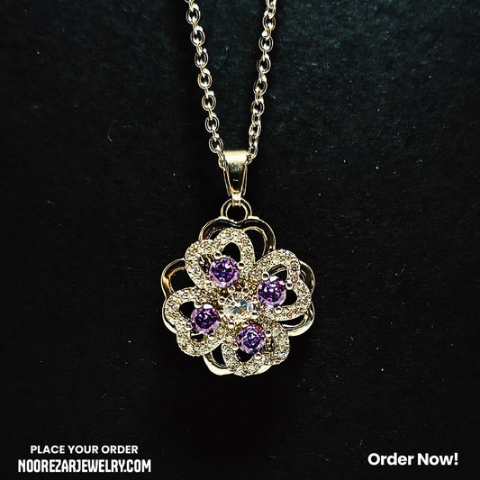 Elegant Flower Pendant with Purple Stones – Noor e Zar Jewelry