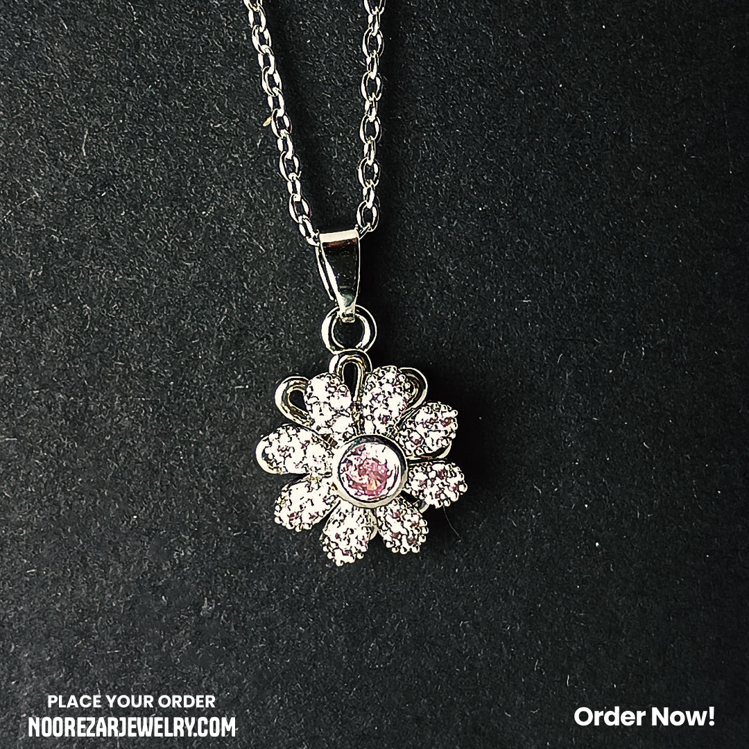 Daisy Style Pendant with Light Pink Stones – Noor e Zar Jewelry