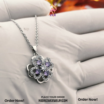 Elegant Flower Pendant with Purple Stones – Noor e Zar Jewelry