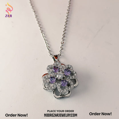 Elegant Flower Pendant with Purple Stones – Noor e Zar Jewelry