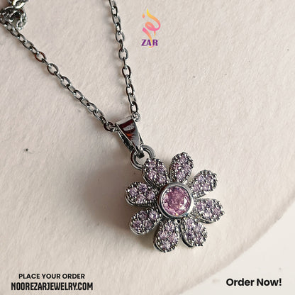 Daisy Style Pendant with Light Pink Stones – Noor e Zar Jewelry