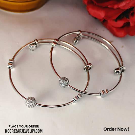 Set of 2 Silver-Toned Sparkle Ball Bracelets – Stylish Daily Wear