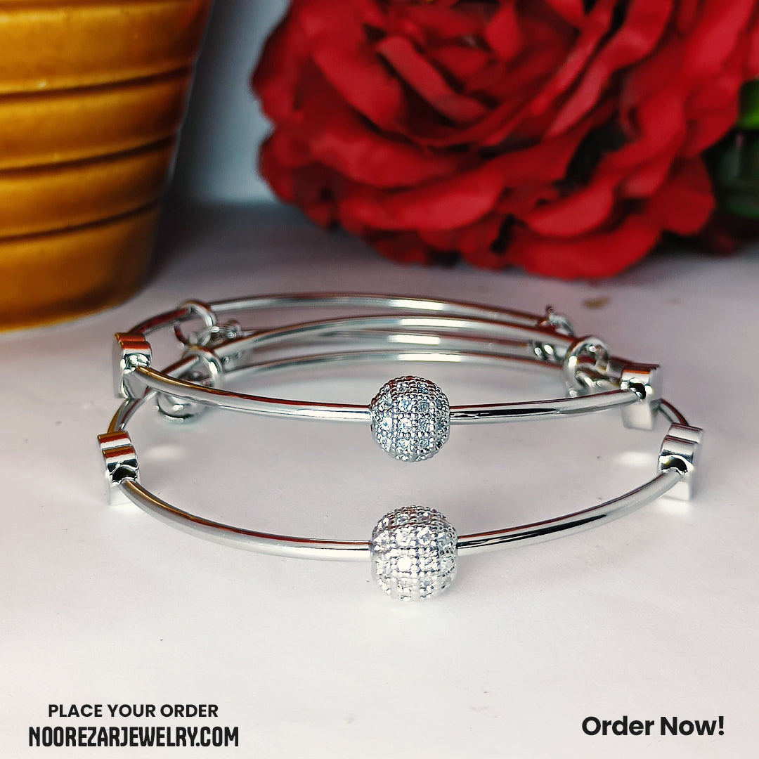 Set of 2 Silver-Toned Sparkle Ball Bracelets – Stylish Daily Wear