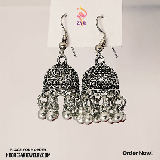 Classic Oxidized Silver Dome Jhumka