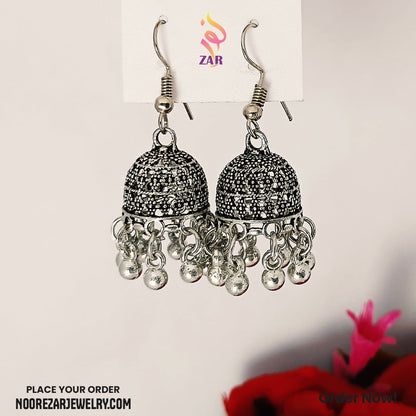Classic Oxidized Silver Dome Jhumka