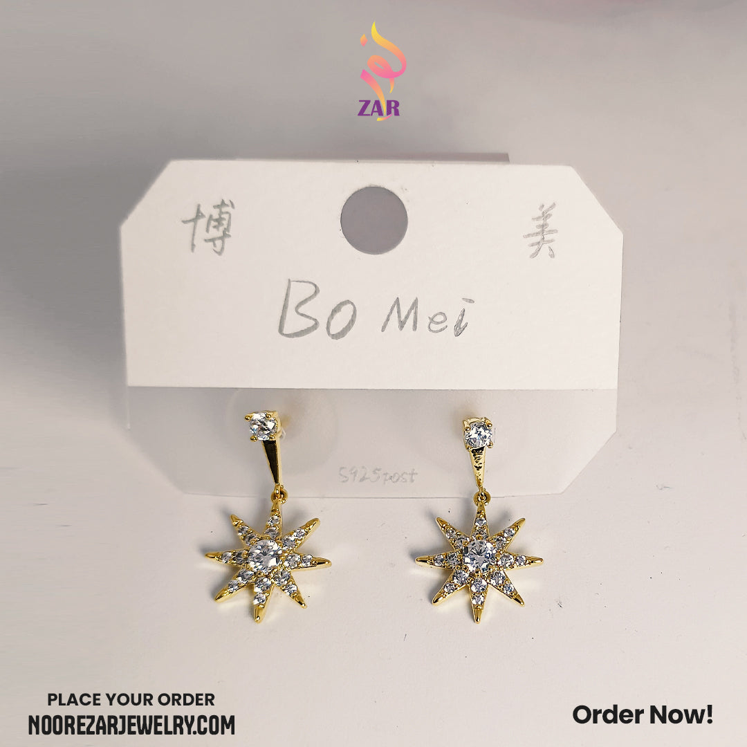Golden Star Zircon Drop Earrings – Sparkling Statement Jewelry for Women