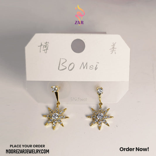 Golden Star Zircon Drop Earrings – Sparkling Statement Jewelry for Women