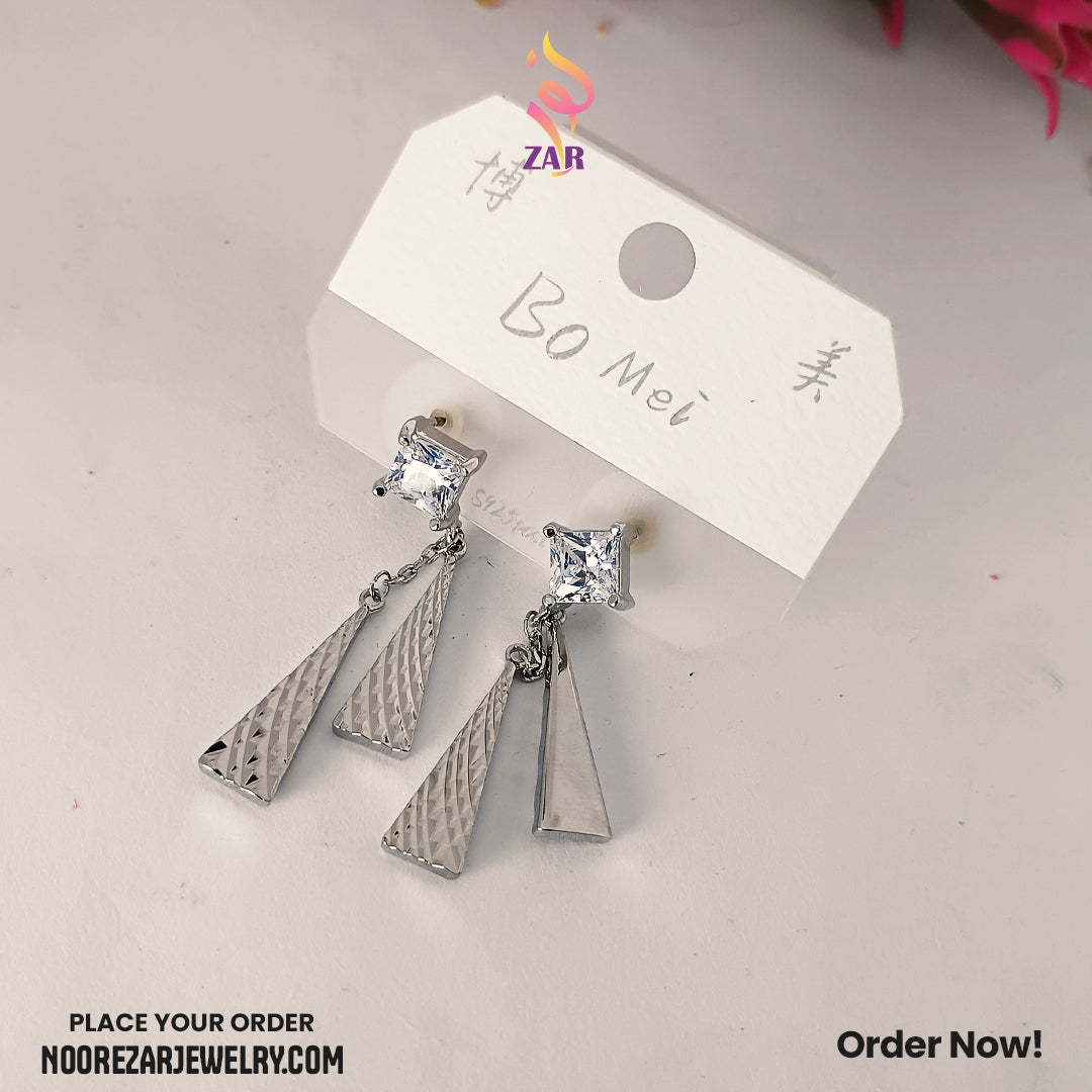 Geometric Silver Drop Earrings – Stylish Dangler Design