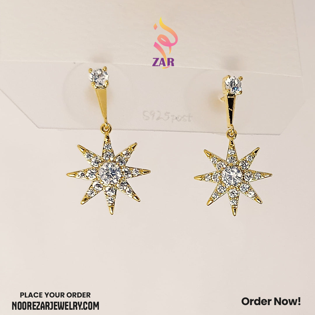 Golden Star Zircon Drop Earrings – Sparkling Statement Jewelry for Women