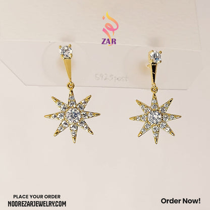 Golden Star Zircon Drop Earrings – Sparkling Statement Jewelry for Women