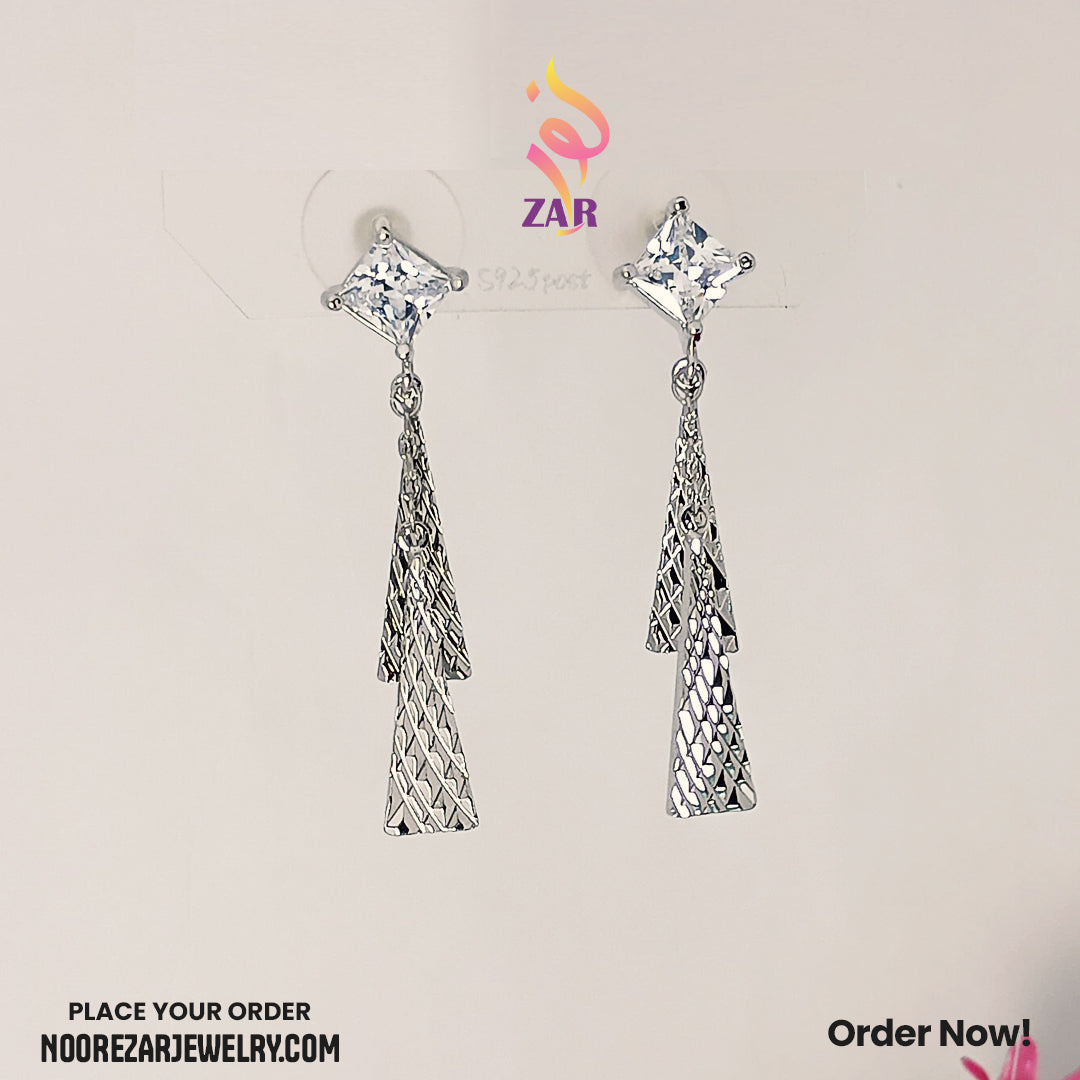 Geometric Silver Drop Earrings – Stylish Dangler Design