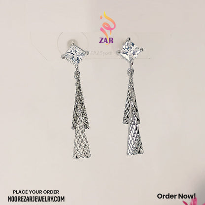Geometric Silver Drop Earrings – Stylish Dangler Design