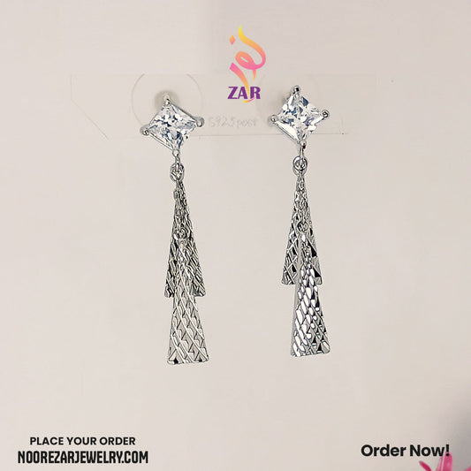 Geometric Silver Drop Earrings – Stylish Dangler Design