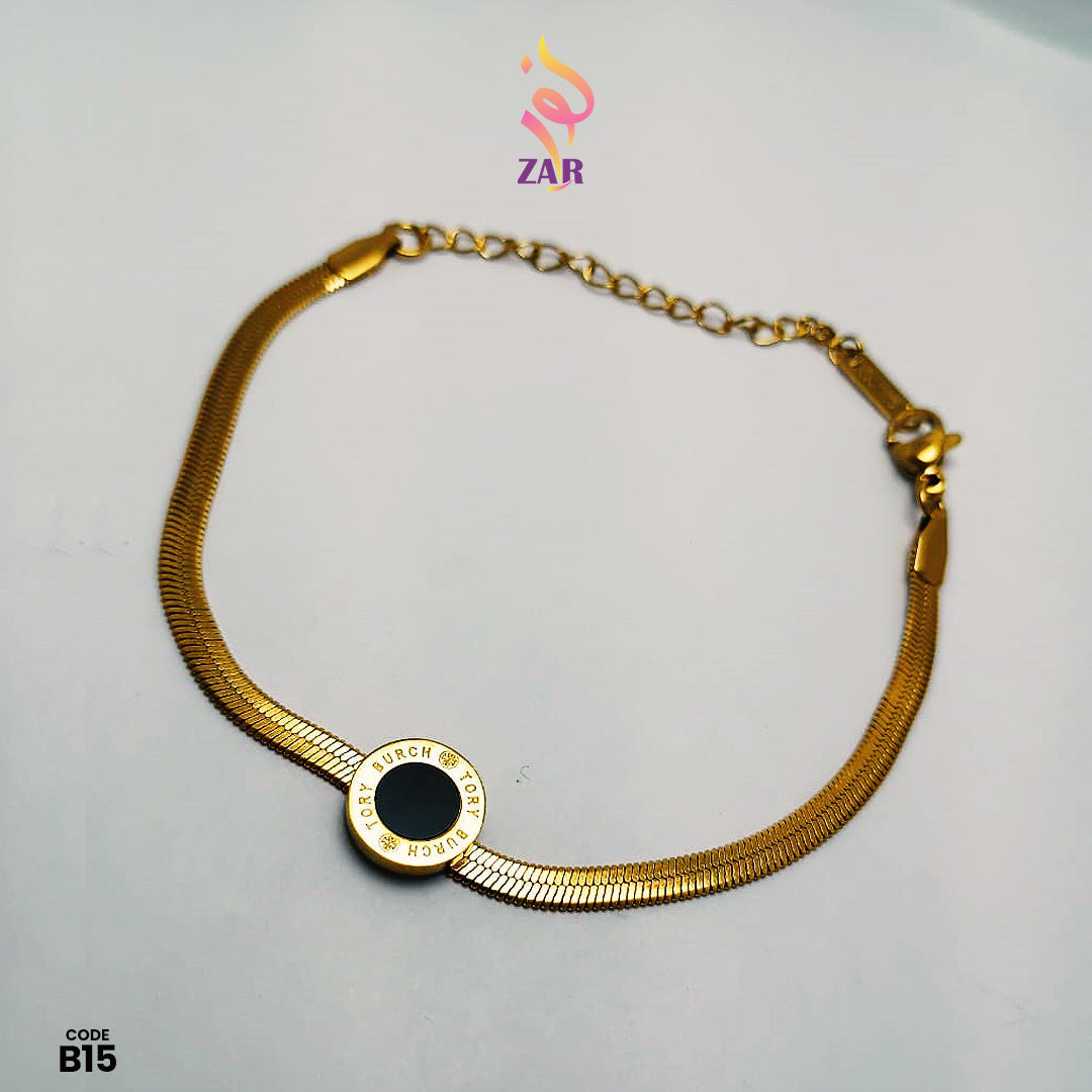 Gold-Plated Elegant Bracelet with Black Accent | B15