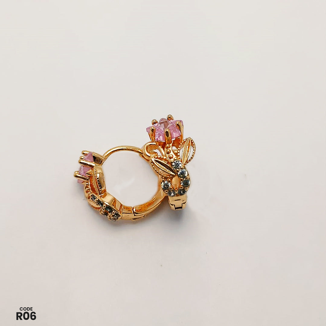 Gold-Tone Floral Pink Star Earrings | R06