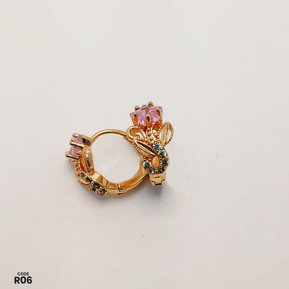 Gold-Tone Floral Pink Star Earrings | R06