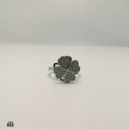 Elegant Silver-Tone Adjustable Flower Ring | R12