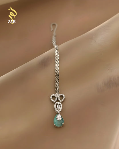 Elegant Teardrop Aqua Stone Jewelry Set – Necklace, Earrings & Bindiya