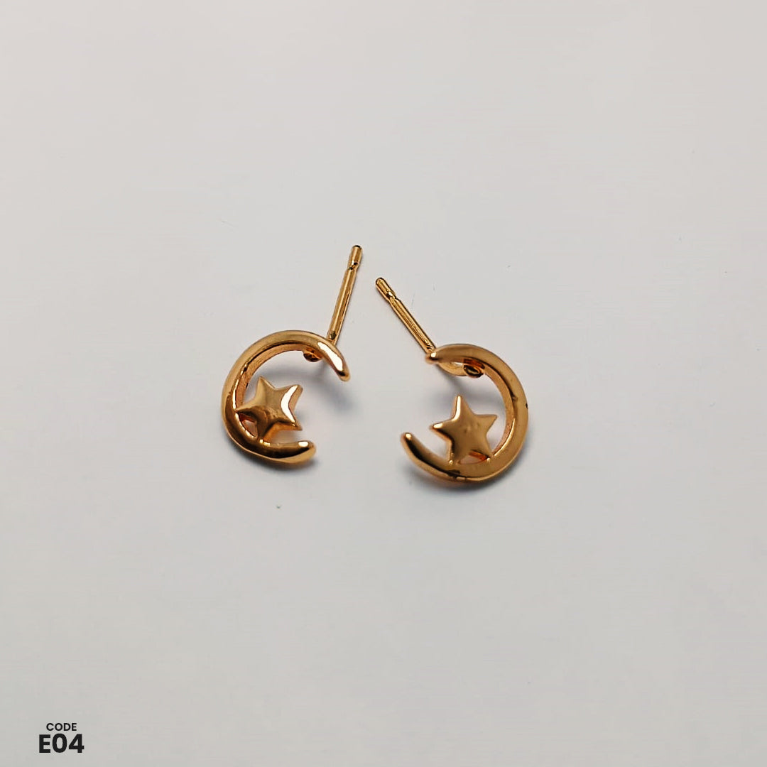 Elegant Gold-Plated Crescent Moon & Star Earrings – Minimalist & Stylish Design | E04