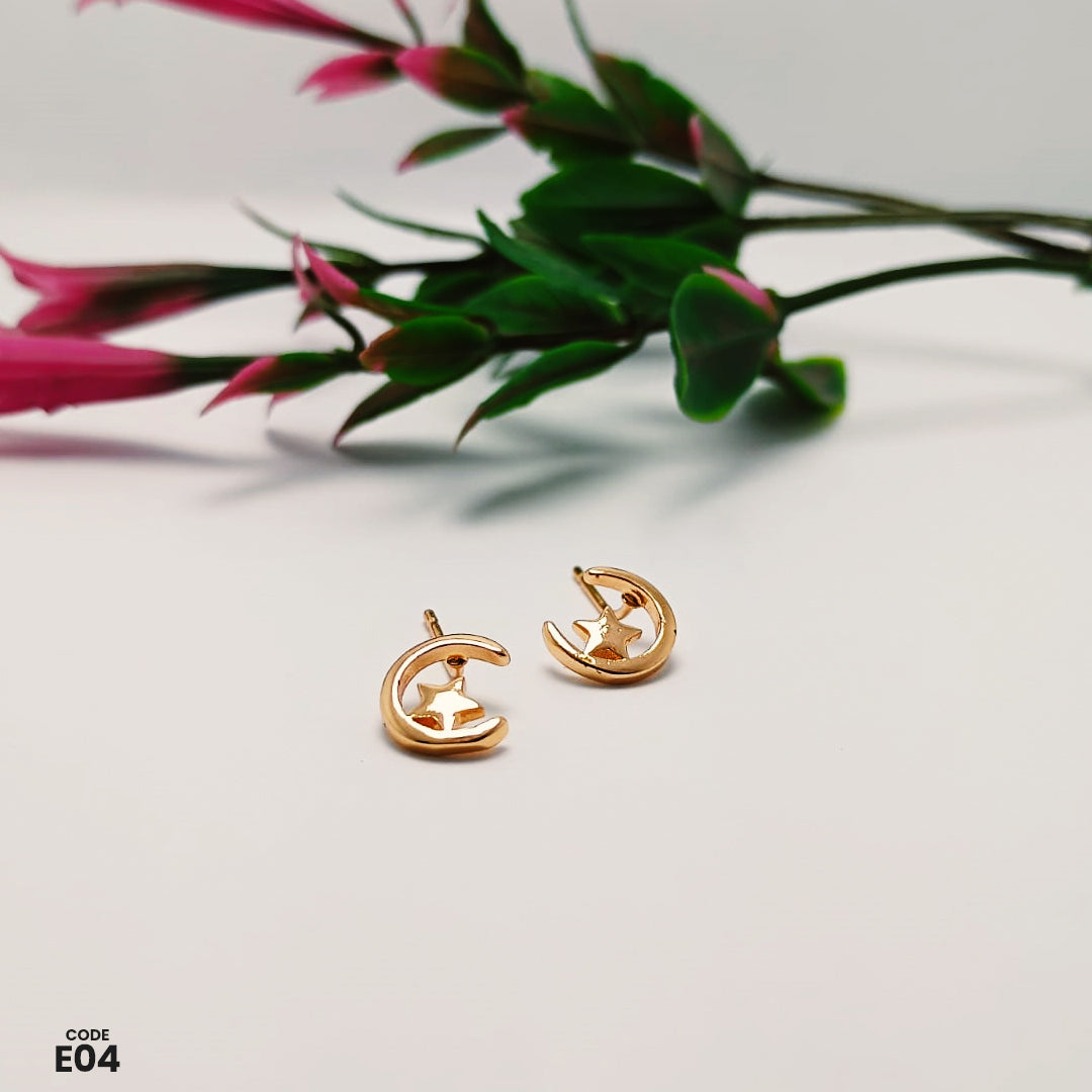 Elegant Gold-Plated Crescent Moon & Star Earrings – Minimalist & Stylish Design | E04