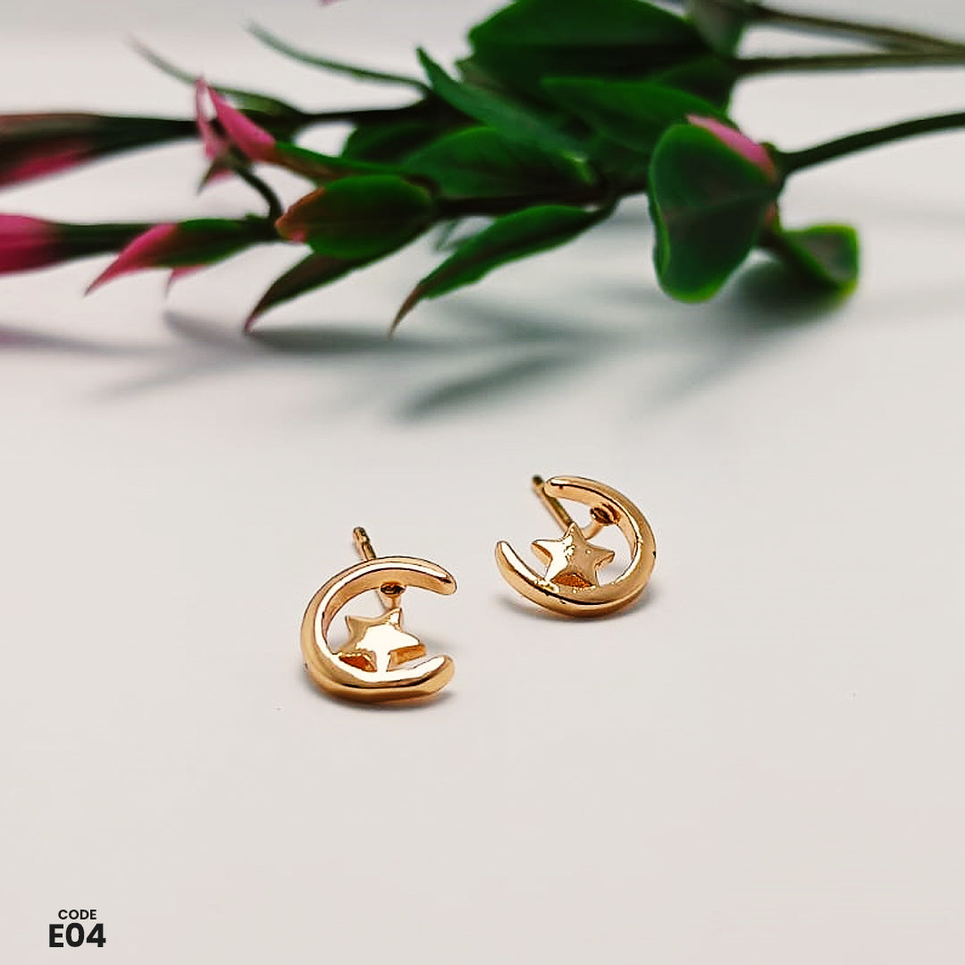 Elegant Gold-Plated Crescent Moon & Star Earrings – Minimalist & Stylish Design | E04