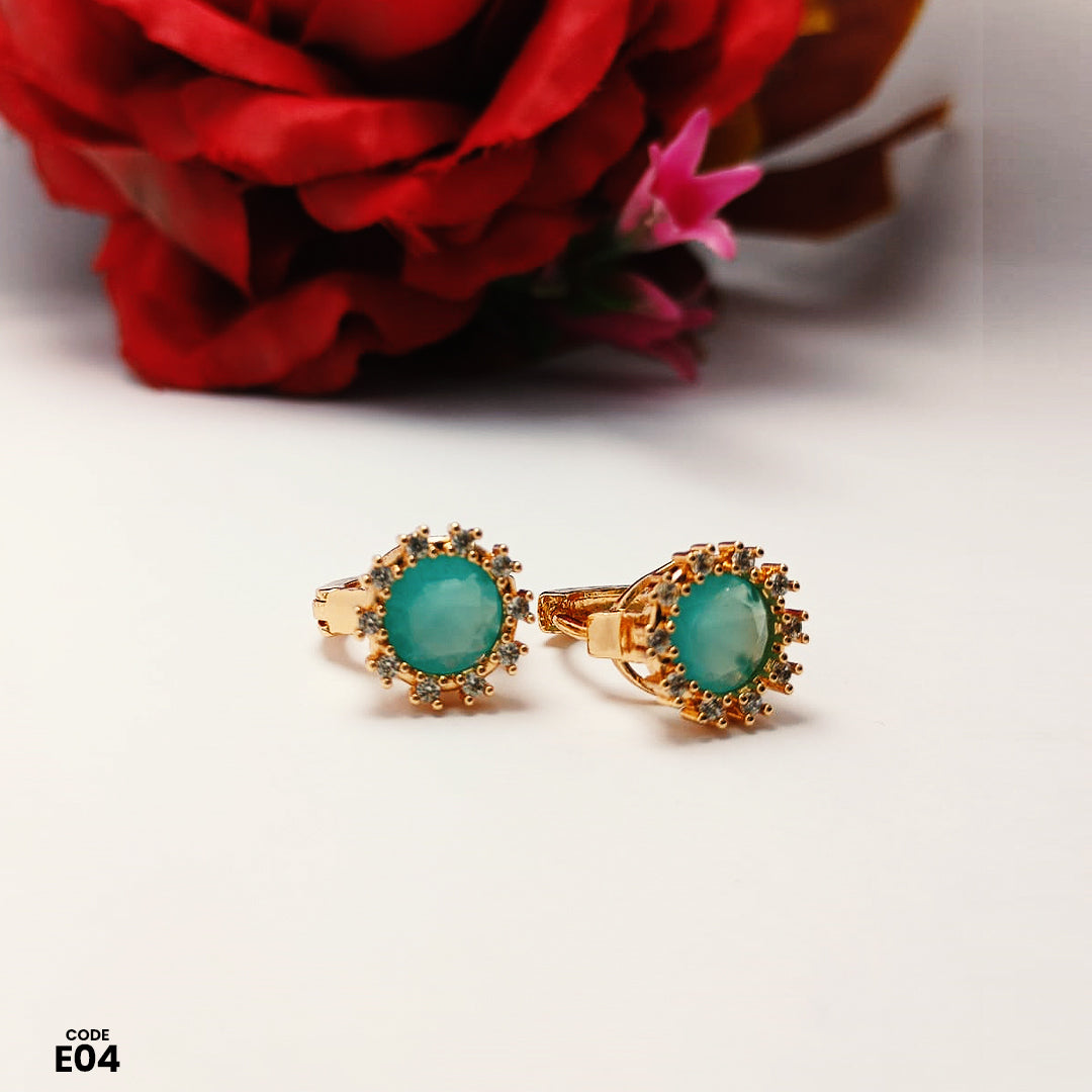 Elegant Gold & Blue Halo Design Earrings | E04