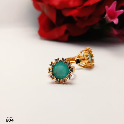 Elegant Gold & Blue Halo Design Earrings | E04