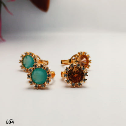 Elegant Gold & Blue Halo Design Earrings | E04