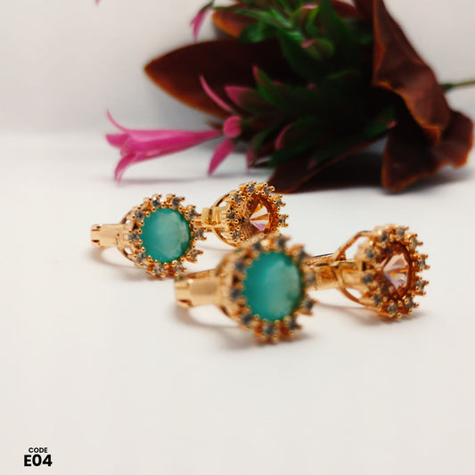 Elegant Gold & Blue Halo Design Earrings | E04