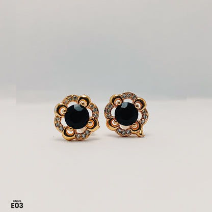 Elegant Gold-Toned Floral Stud Earrings | E03