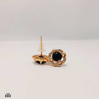 Elegant Gold-Toned Floral Stud Earrings | E03