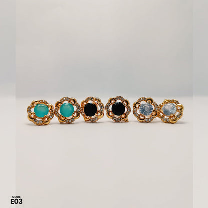 Elegant Gold-Toned Floral Stud Earrings | E03