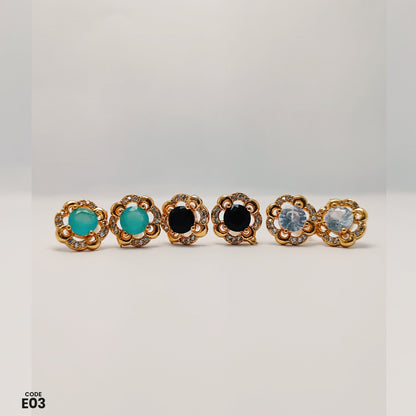 Elegant Gold-Toned Floral Stud Earrings | E03