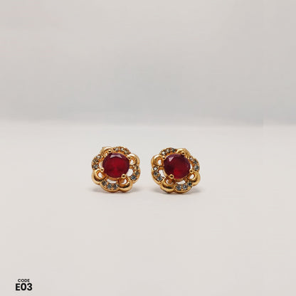 Elegant Gold-Toned Floral Stud Earrings | E03