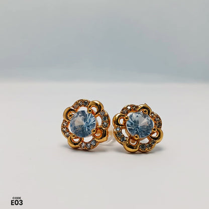 Elegant Gold-Toned Floral Stud Earrings | E03