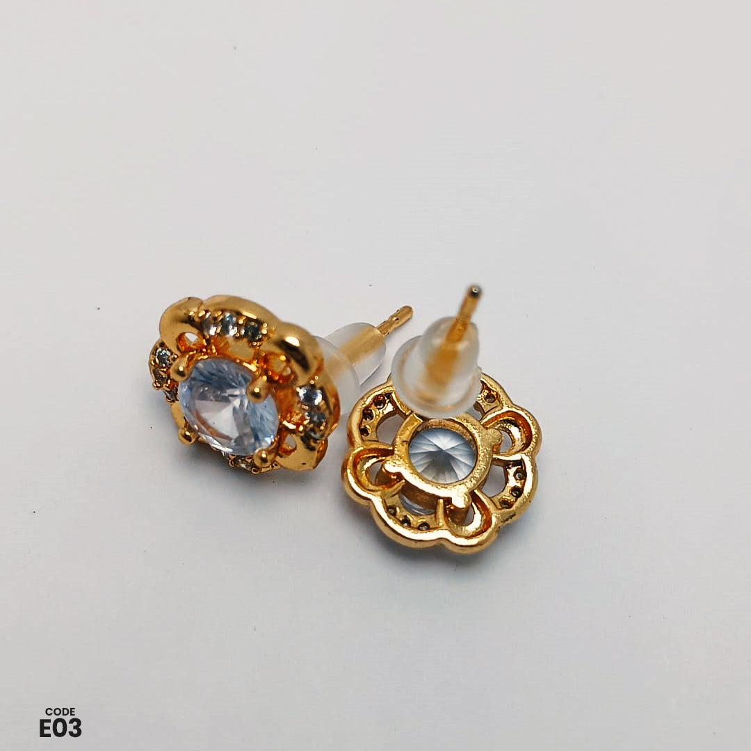 Elegant Gold-Toned Floral Stud Earrings | E03