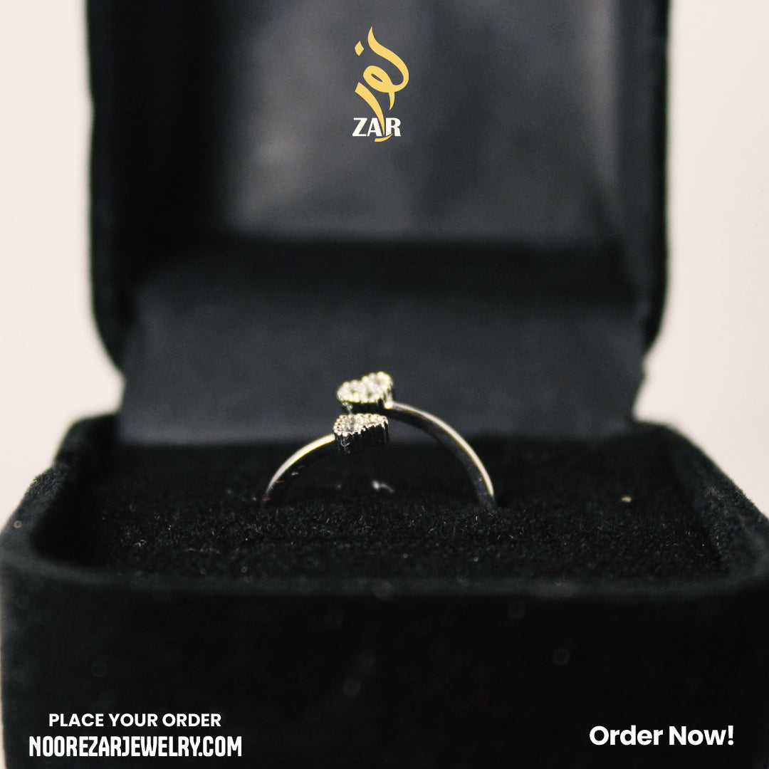 Elegant Silver-Tone Adjustable Double-Heart Ring | R09