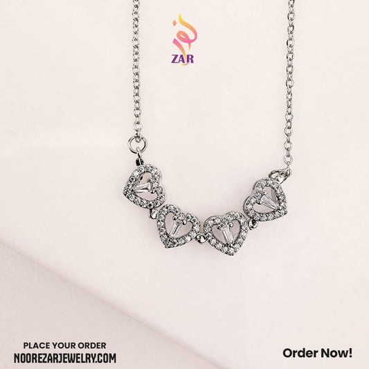 Magnetic Silver Clover Heart Pendant – Stylish Lucky Charm Necklace
