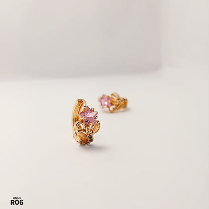 Gold-Tone Floral Pink Star Earrings | R06