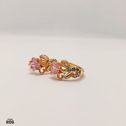 Gold-Tone Floral Pink Star Earrings | R06