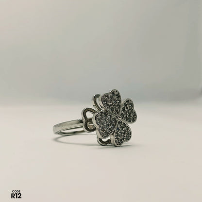 Elegant Silver-Tone Adjustable Flower Ring | R12