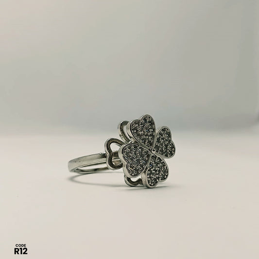 Elegant Silver-Tone Adjustable Flower Ring | R12