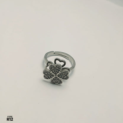 Elegant Silver-Tone Adjustable Flower Ring | R12
